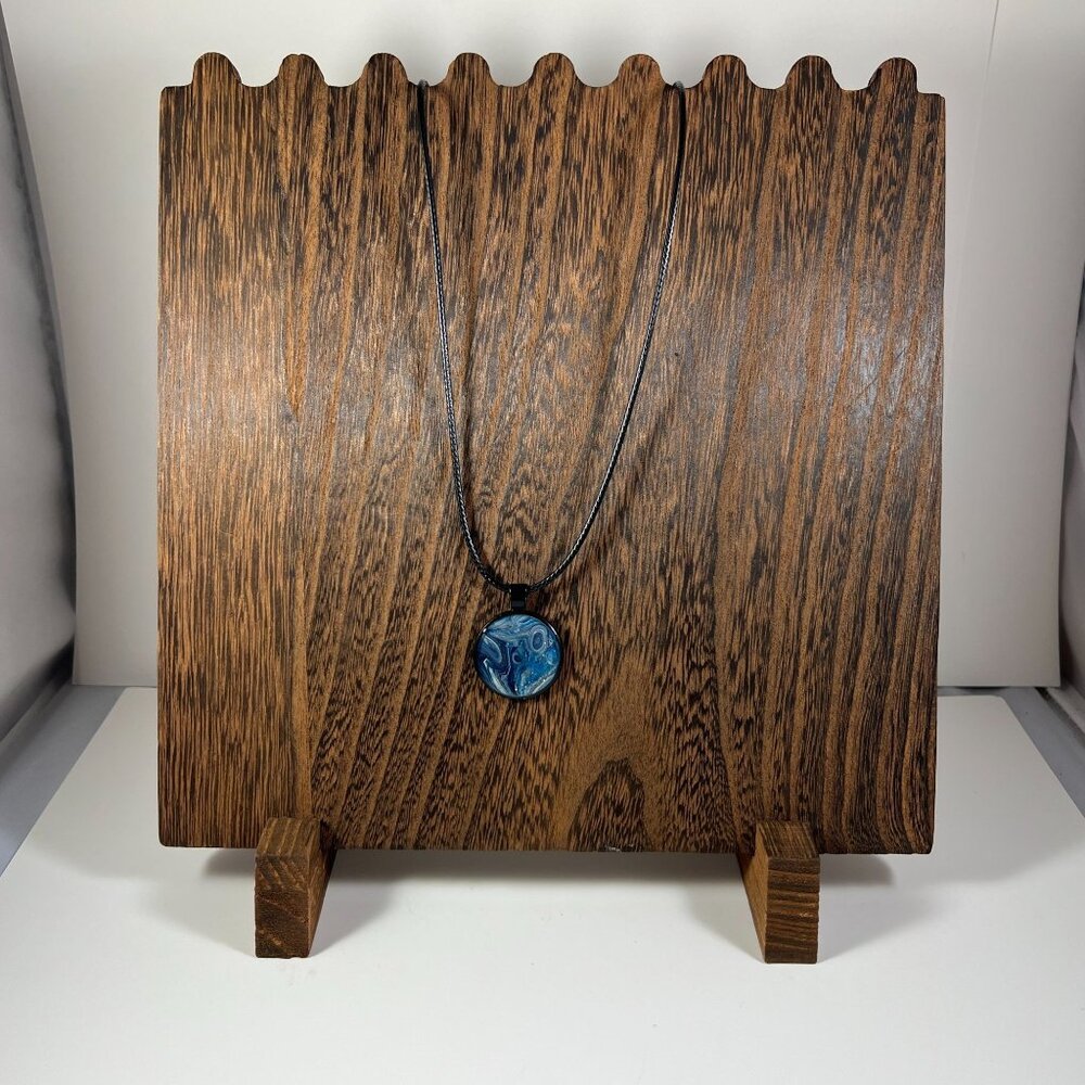 Blue & Black Abstract Acrylic Art Pendant Necklace By MarleeKat Creations